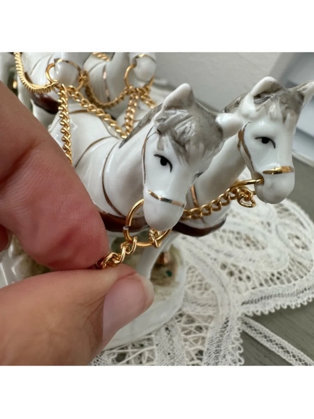 Norleans vintage Cinderella Coach, Porcelain Horse Drawn Carriage Figurine